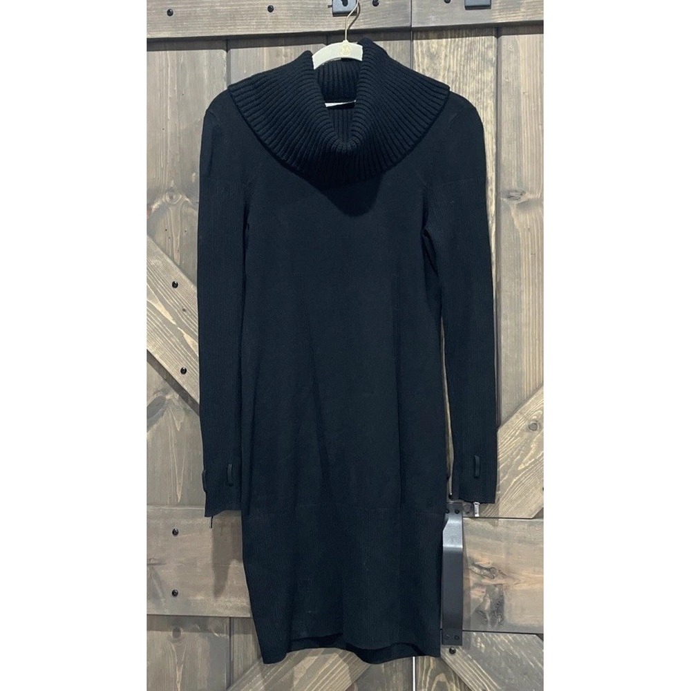 Karen Millen Knit Turtleneck Sweater Dress Black High Neck  Women's Size 3‎